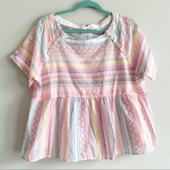 Anthropologie Letty Embroidered colorful stitching Babydoll Top blouse - Picture 8 of 16